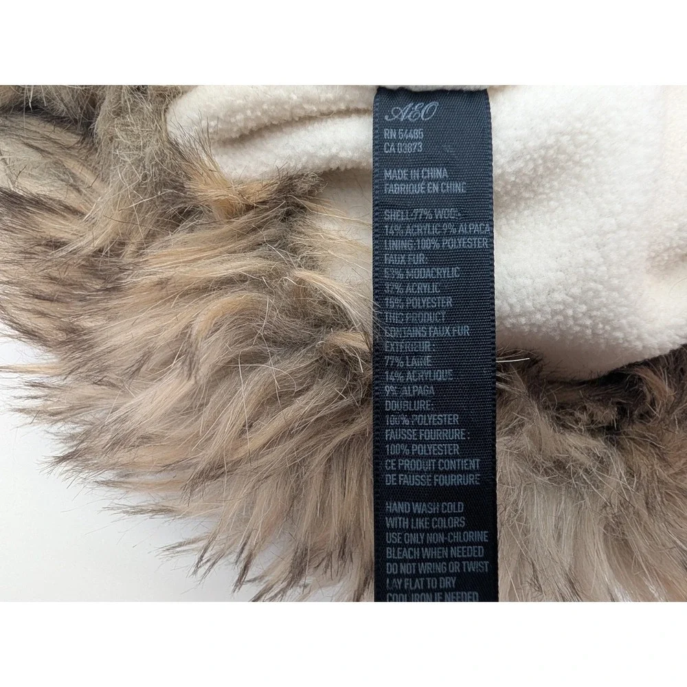 American Eagle Outfitters Womens Trapper Hat Wool Blend Faux Fur Cream Gray
